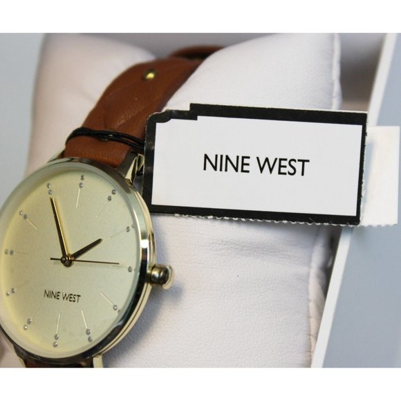 NWT Nine West Brown Leather Gold Colored Watch Women's Analog Business Formal - Picture 7 of 12